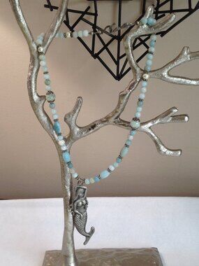 Stunning Mermaid Ocean Turquoise Blue Pearls Beaded Charm Necklace Pendant